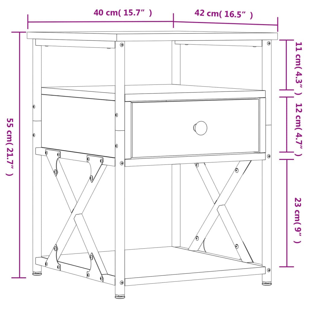 vidaXL Mesita de noche madera de ingeniería marrón roble 40x42x55 cm