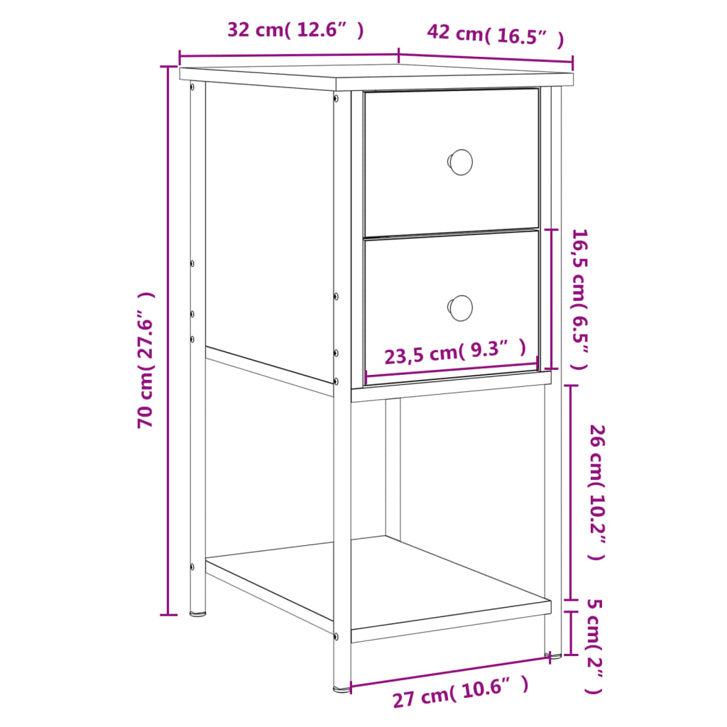 vidaXL Mesita de noche madera de ingeniería roble ahumado 32x42x70 cm