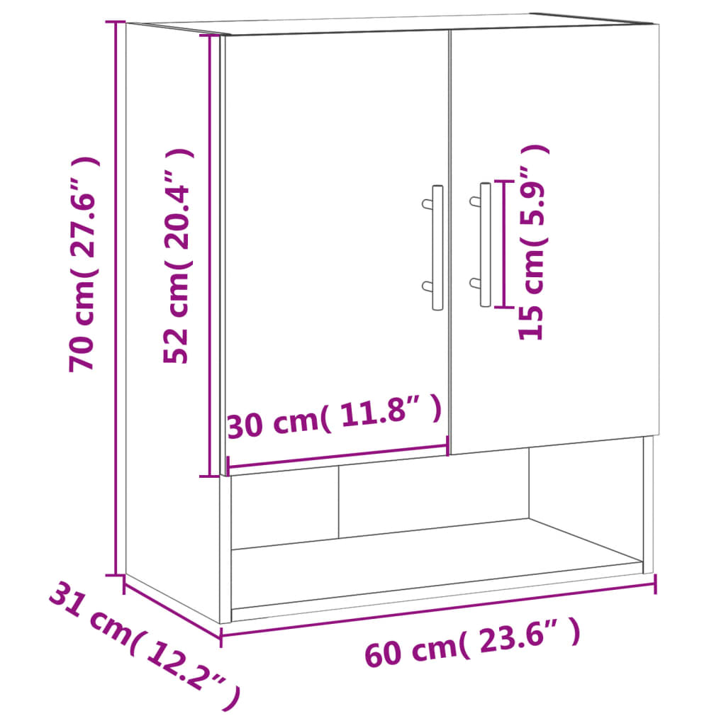 vidaXL Armario de pared madera de ingeniería negro 60x31x70 cm