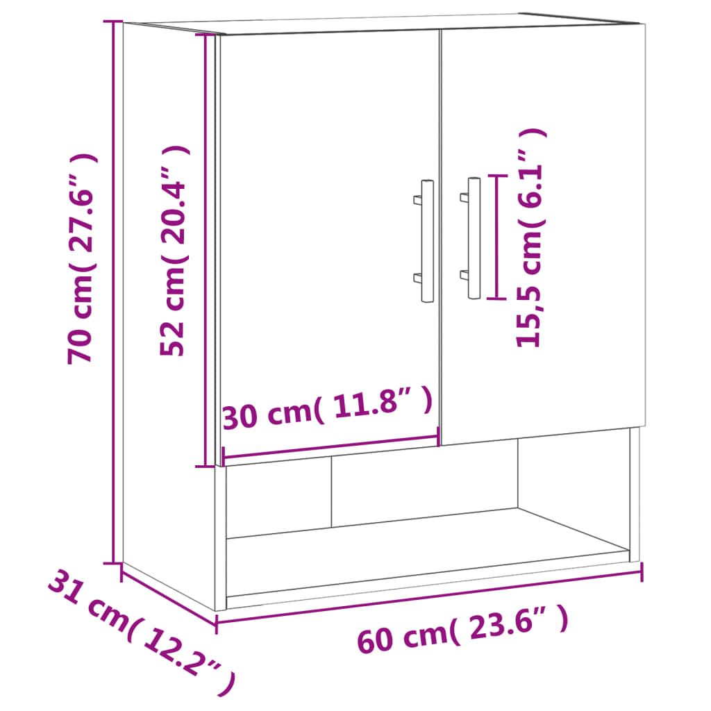 vidaXL Armario de pared madera de ingeniería roble Sonoma 60x31x70 cm