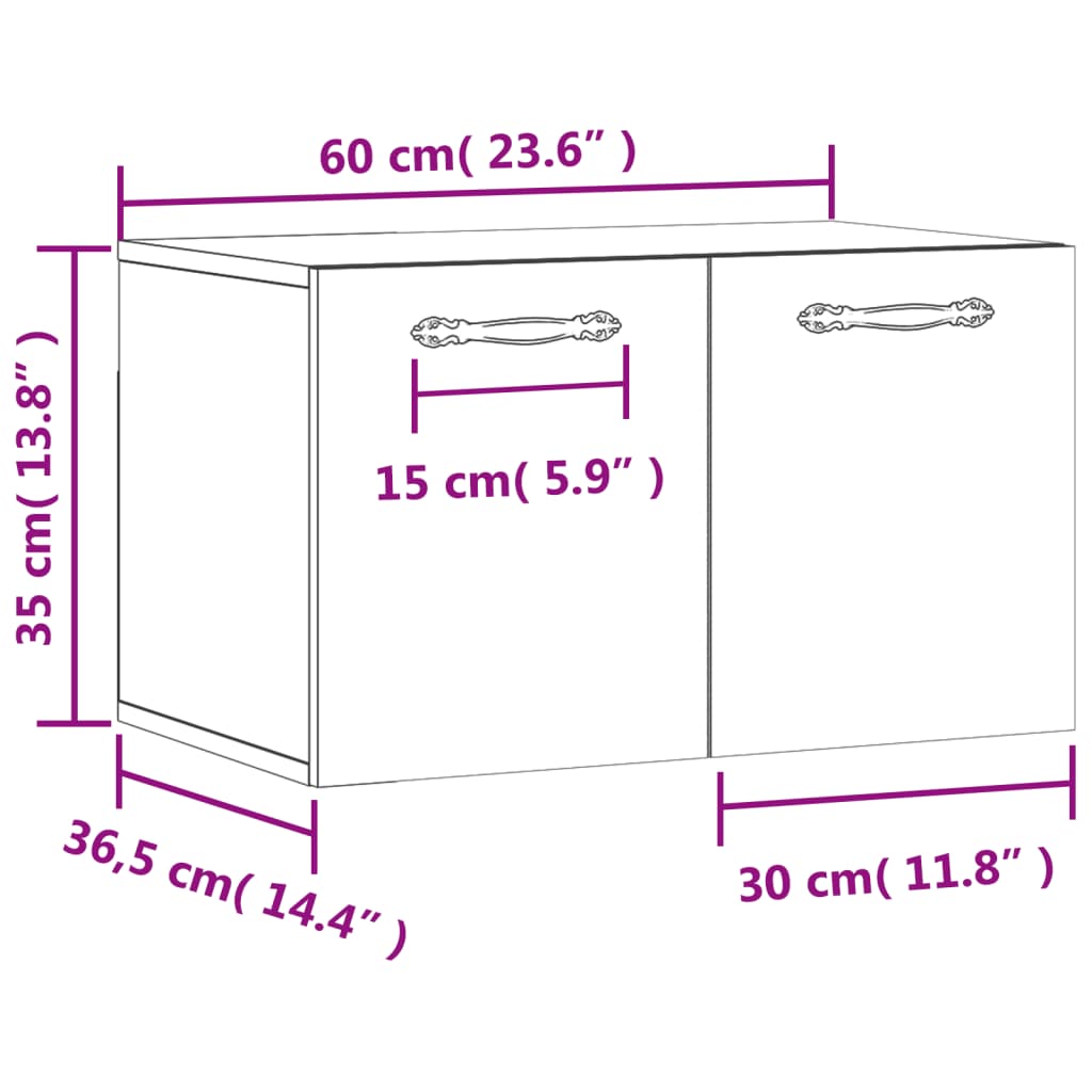 vidaXL Armario de pared madera ingeniería marrón roble 60x36,5x35 cm