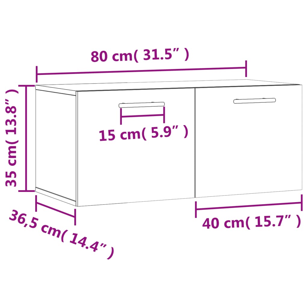 vidaXL Armario de pared madera ingeniería blanco brillo 80x36,5x35 cm