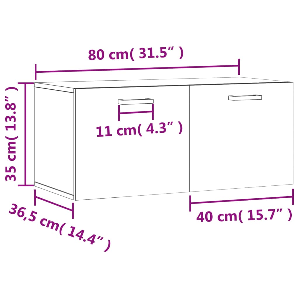 vidaXL Armario de pared madera ingeniería blanco brillo 80x36,5x35 cm