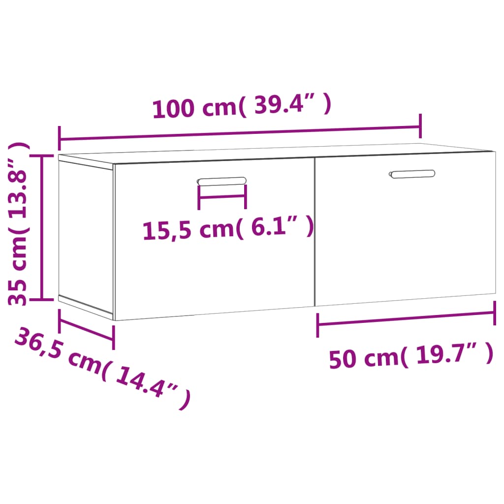 vidaXL Armario de pared madera ingeniería gris Sonoma 100x36,5x35 cm