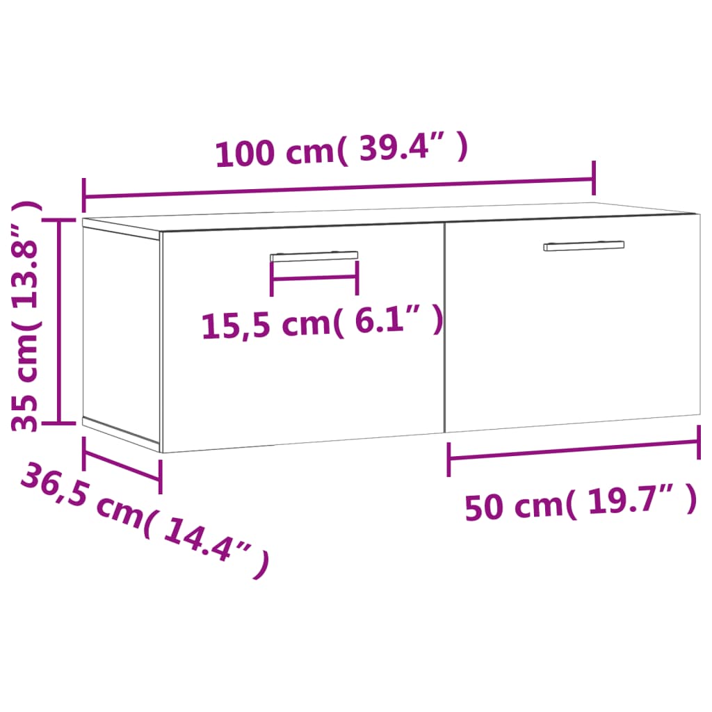 vidaXL Armario de pared madera ingeniería gris hormigón 100x36,5x35 cm