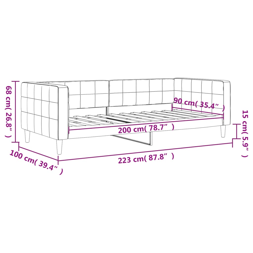 vidaXL Sofá cama sin colchón terciopelo gris claro 90x200 cm