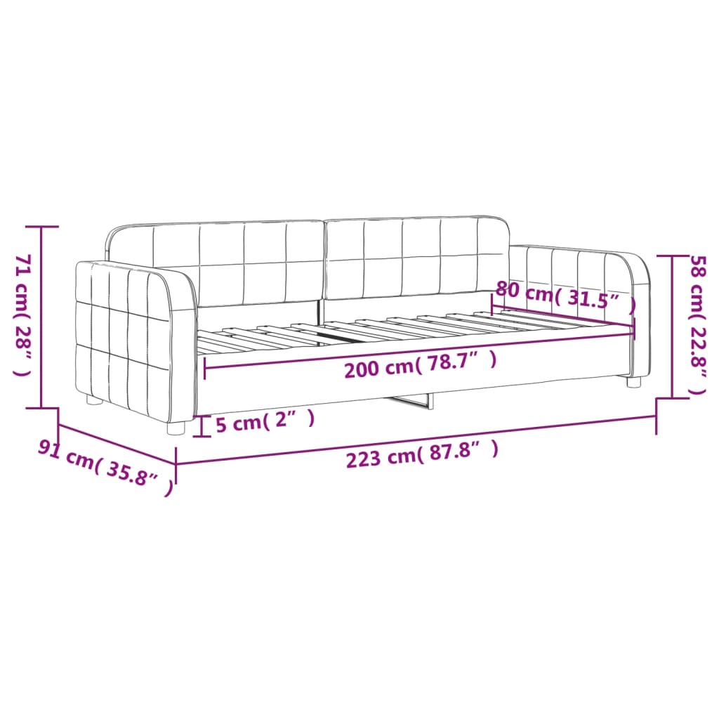 vidaXL Sofá cama sin colchón terciopelo negro 80x200 cm