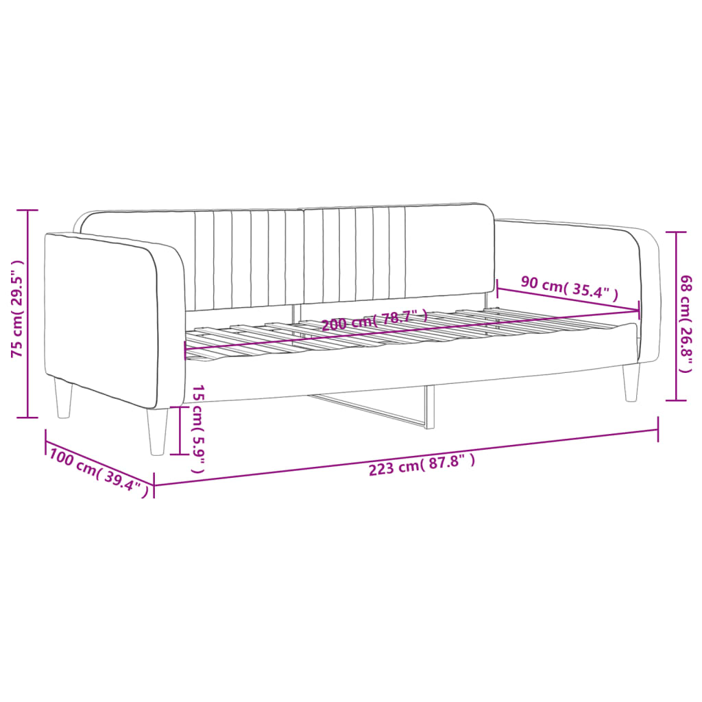 vidaXL Sofá cama sin colchón terciopelo negro 90x200 cm