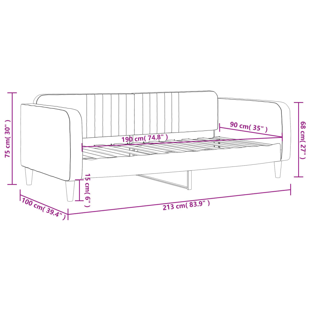 vidaXL Sofá cama sin colchón terciopelo negro 90x190 cm