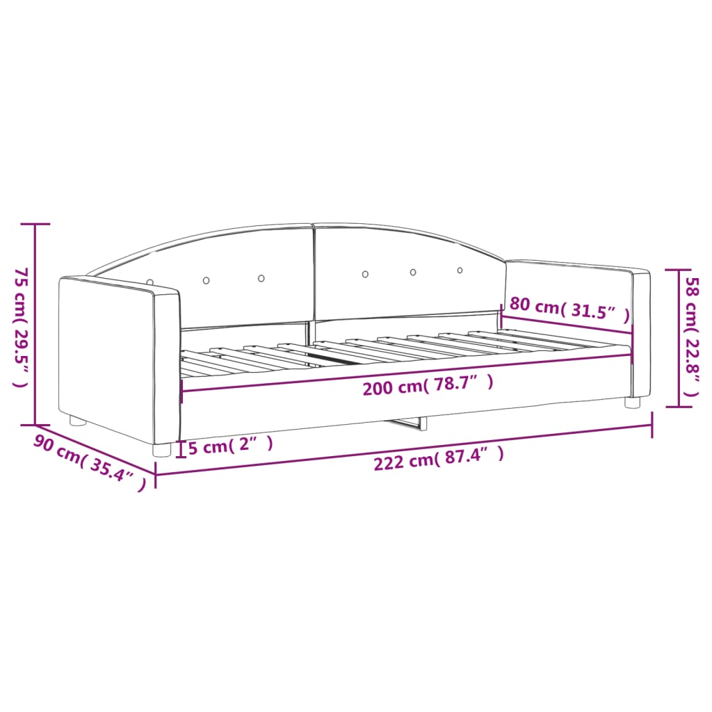 vidaXL Sofá cama sin colchón terciopelo gris claro 80x200 cm