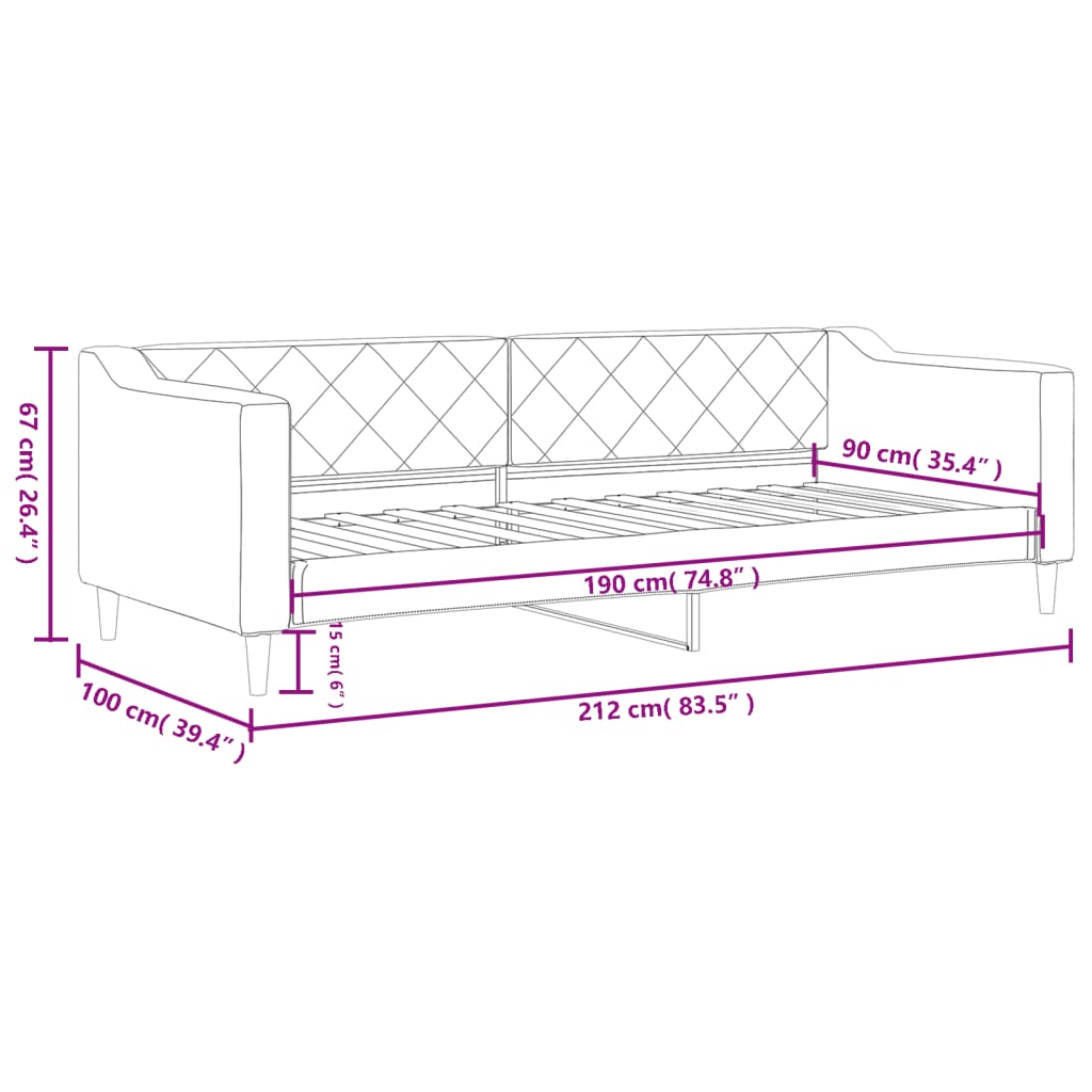 vidaXL Sofá cama sin colchón tela negro 90x190 cm