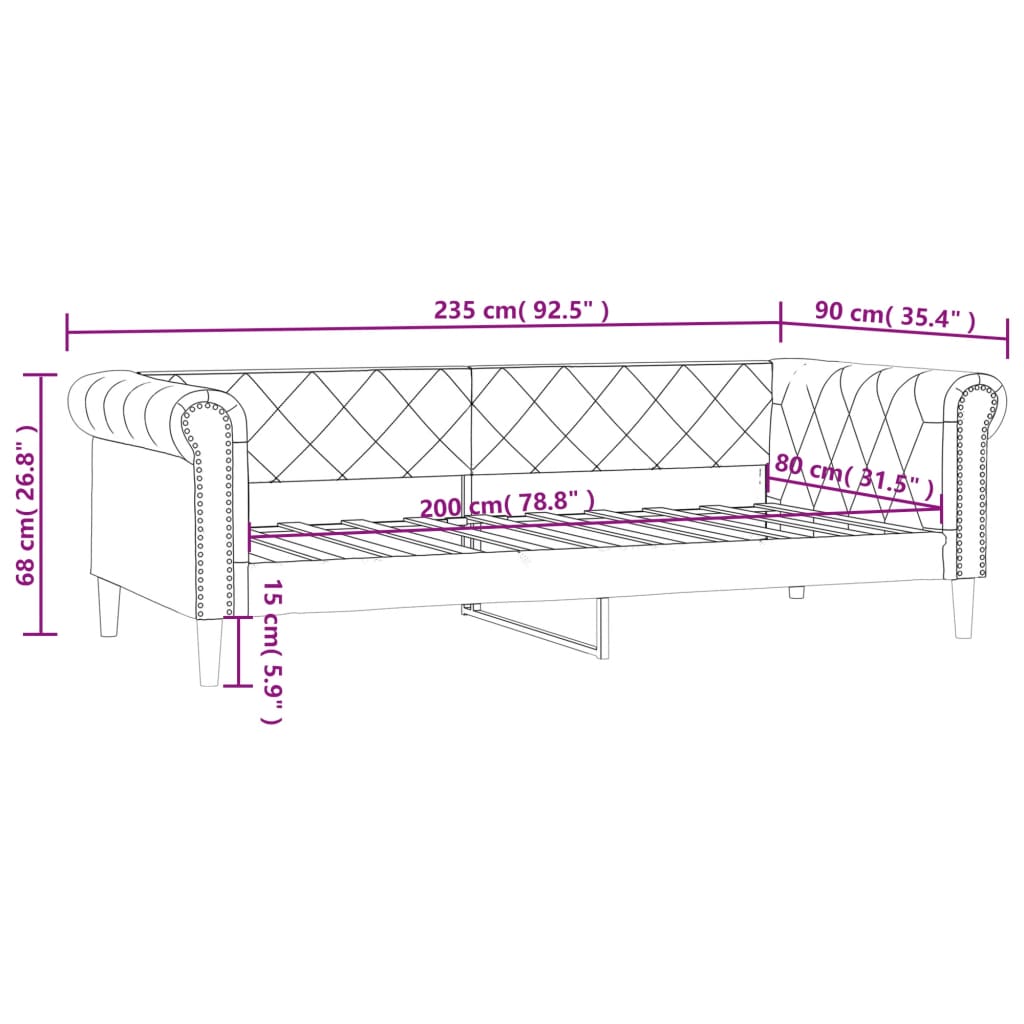 vidaXL Sofá cama sin colchón cuero sintético negro 80x200 cm