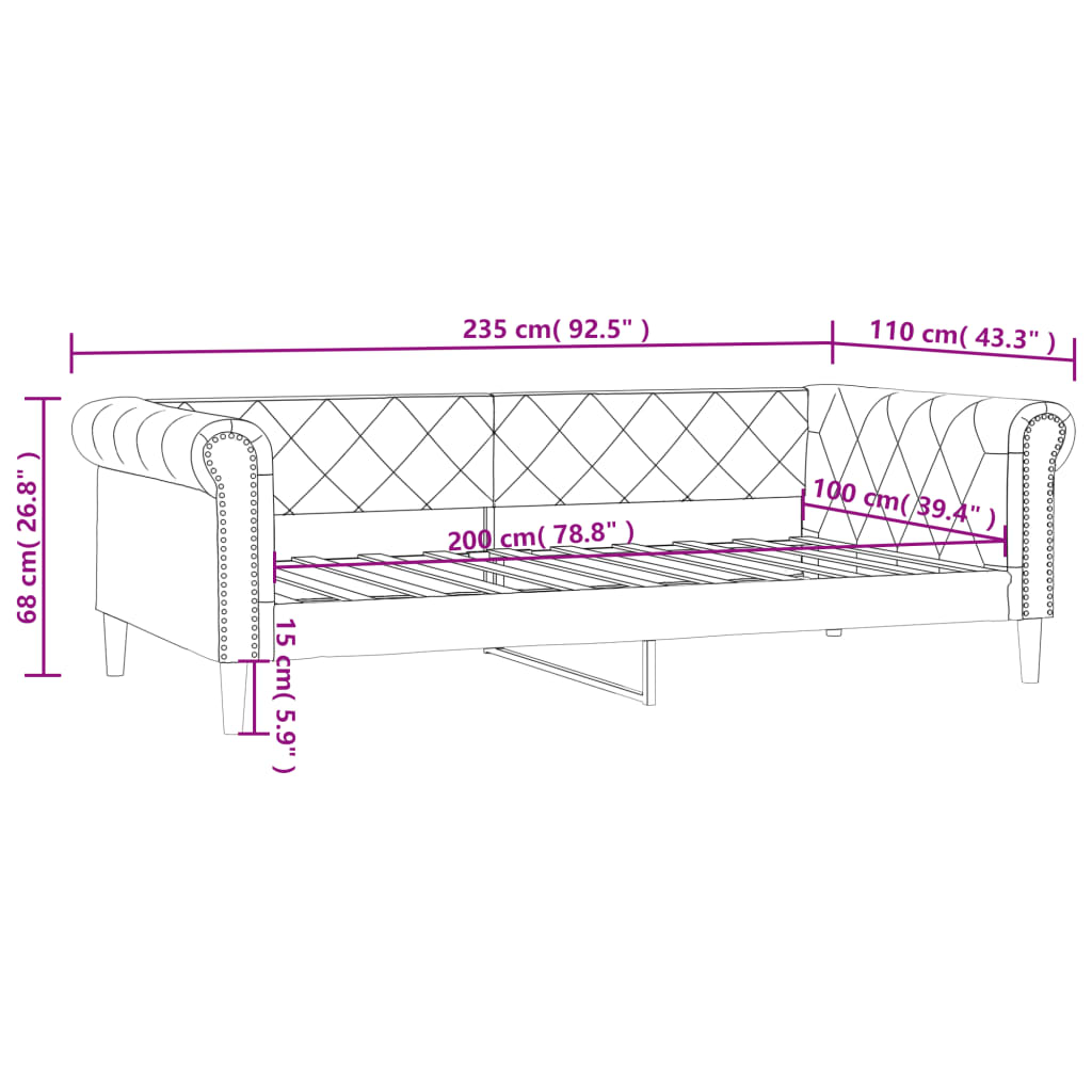 vidaXL Sofá cama sin colchón cuero sintético negro 100x200 cm