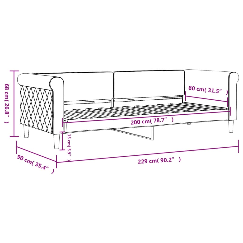 vidaXL Sofá cama sin colchón terciopelo negro 80x200 cm