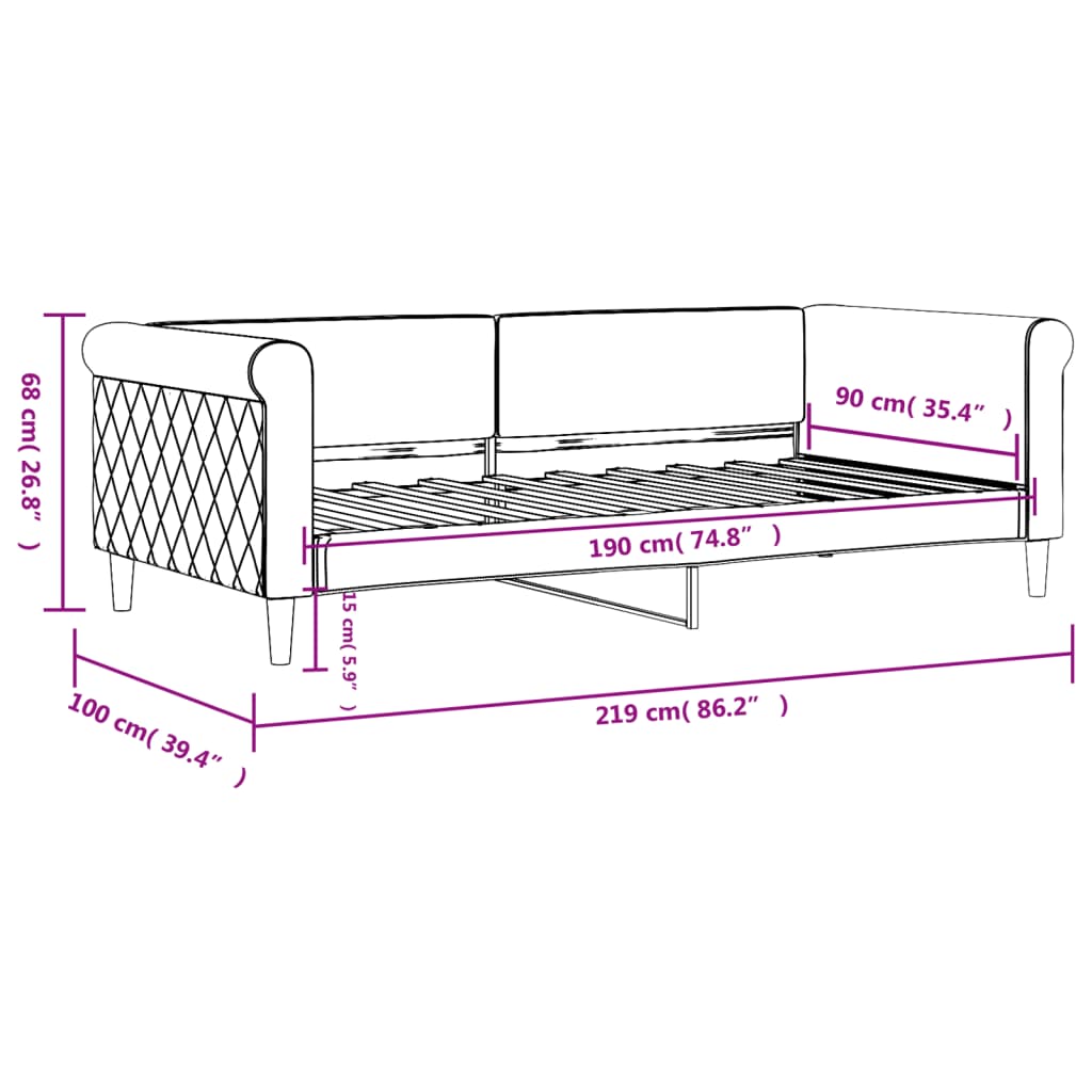 vidaXL Sofá cama sin colchón terciopelo gris claro 90x190 cm