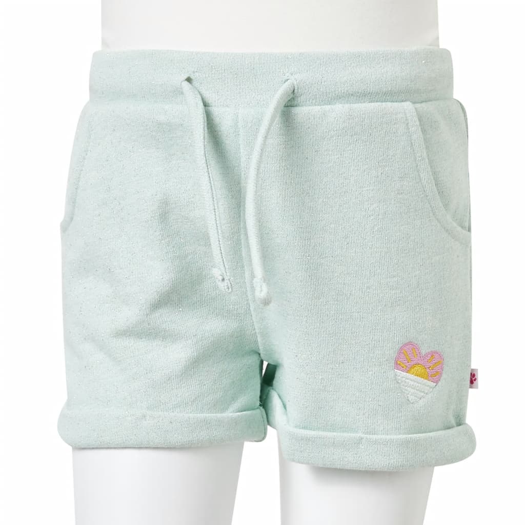 Pantalones cortos infantiles con cordón verde menta claro mixto 104