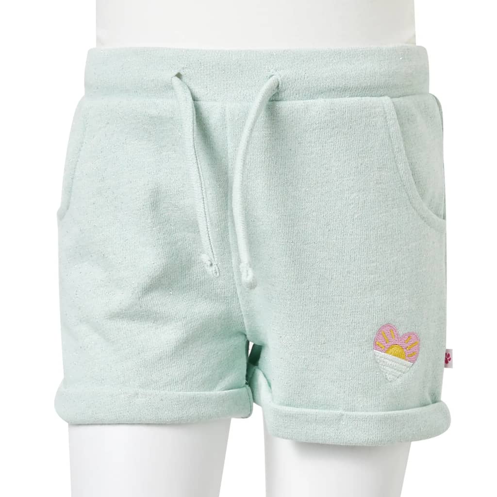 Pantalones cortos infantiles con cordón verde menta claro mixto 128