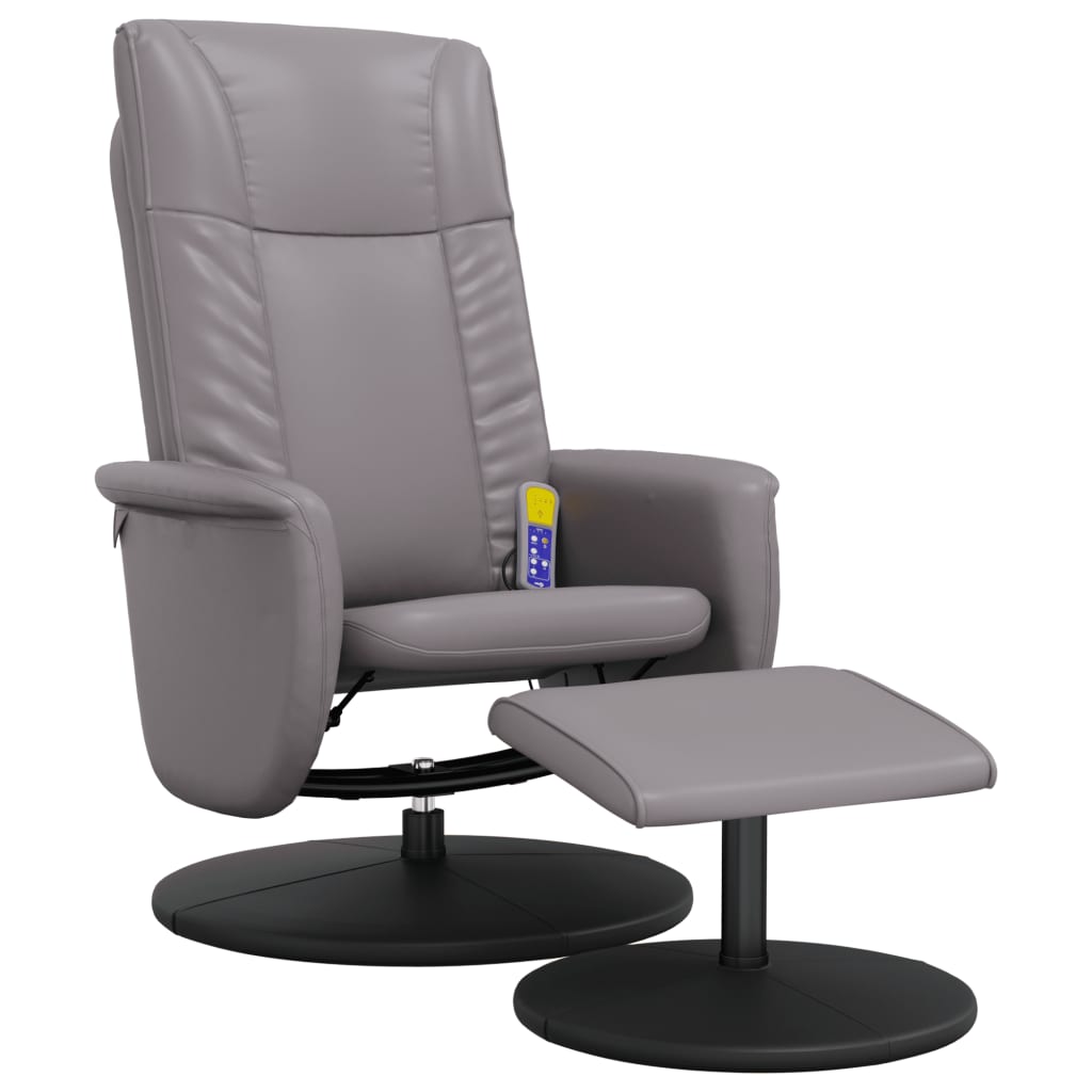 vidaXL Sillón de masaje reclinable con reposapiés cuero sintético gris