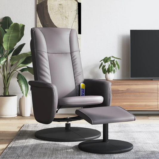 vidaXL Sillón de masaje reclinable con reposapiés cuero sintético gris