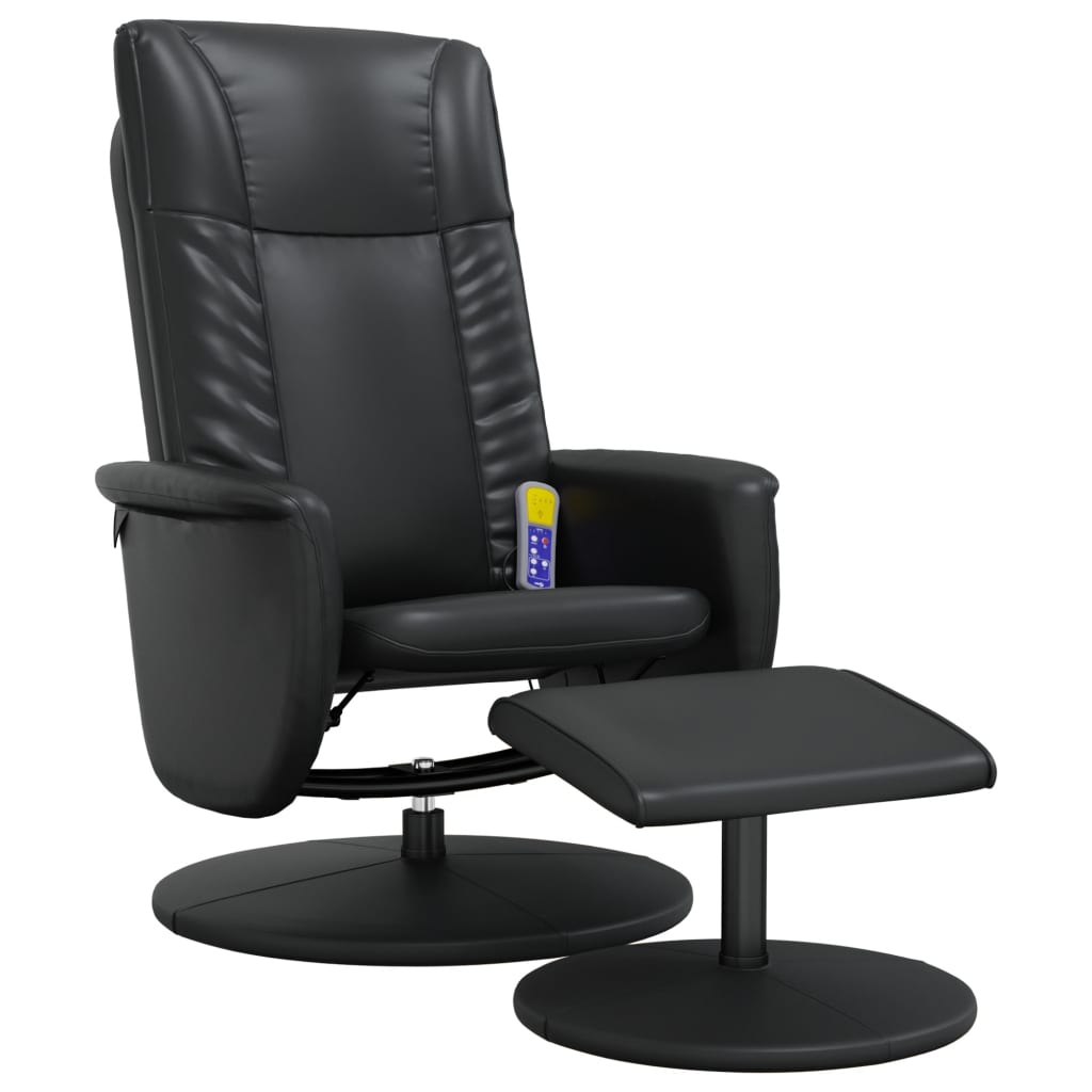 vidaXL Sillón reclinable masaje con reposapiés cuero sintético negro