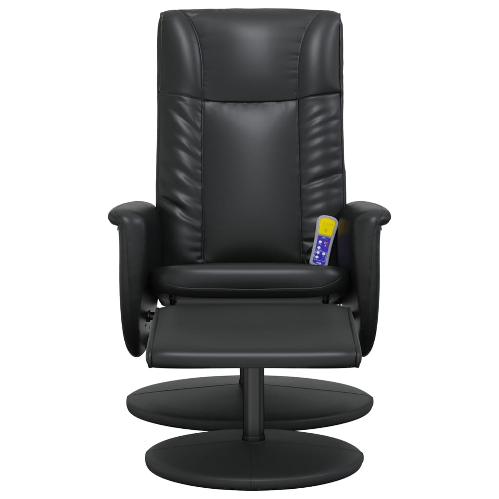 vidaXL Sillón reclinable masaje con reposapiés cuero sintético negro