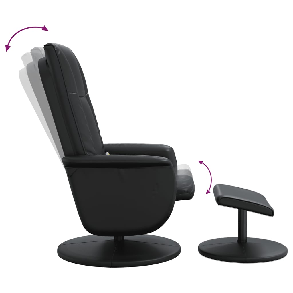 vidaXL Sillón reclinable masaje con reposapiés cuero sintético negro