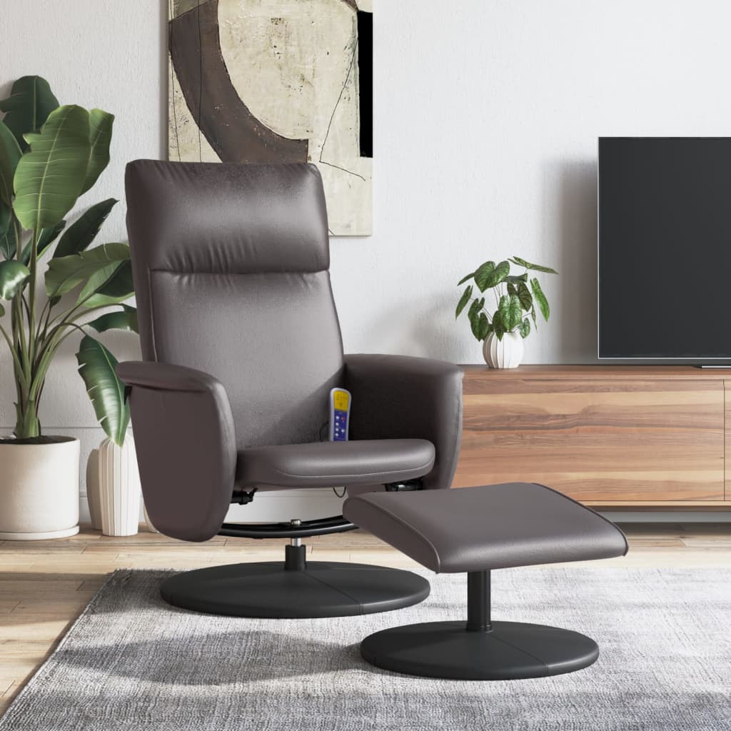 vidaXL Sillón de masaje reclinable con reposapiés cuero sintético gris