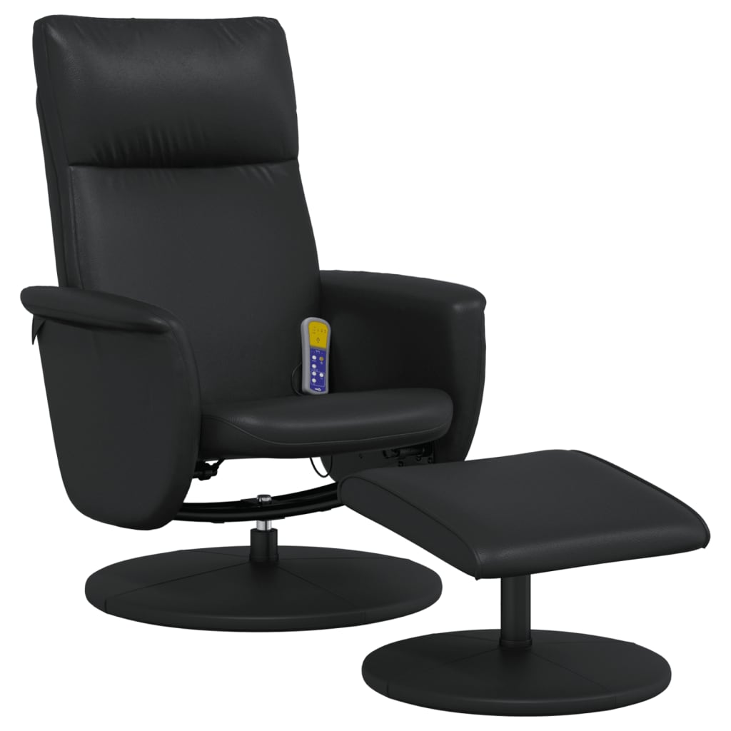 vidaXL Sillón reclinable masaje con reposapiés cuero sintético negro