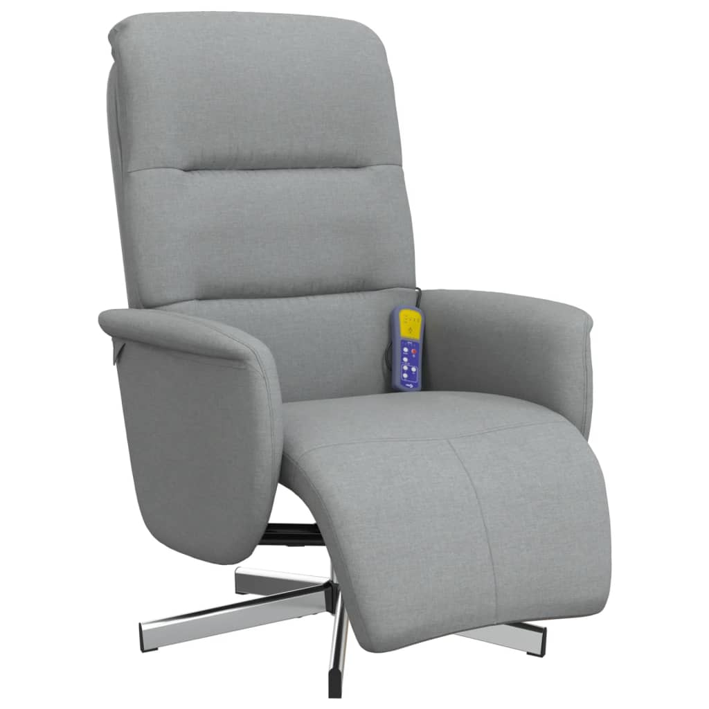 vidaXL Sillón reclinable de masaje con reposapiés tela gris claro