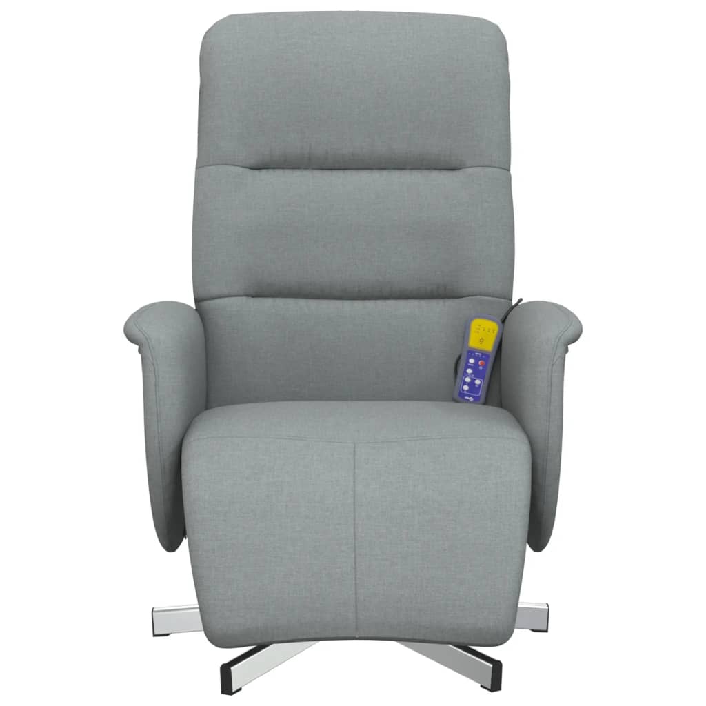 vidaXL Sillón reclinable de masaje con reposapiés tela gris claro