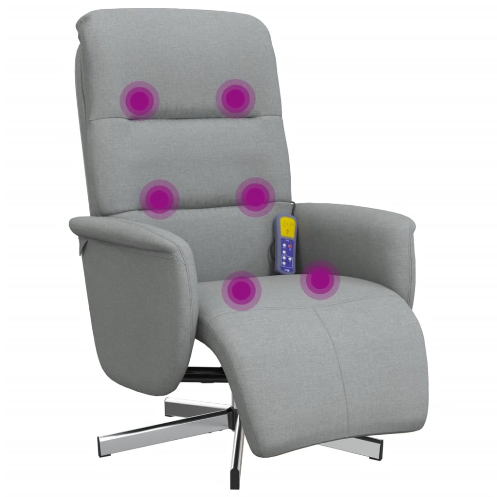 vidaXL Sillón reclinable de masaje con reposapiés tela gris claro