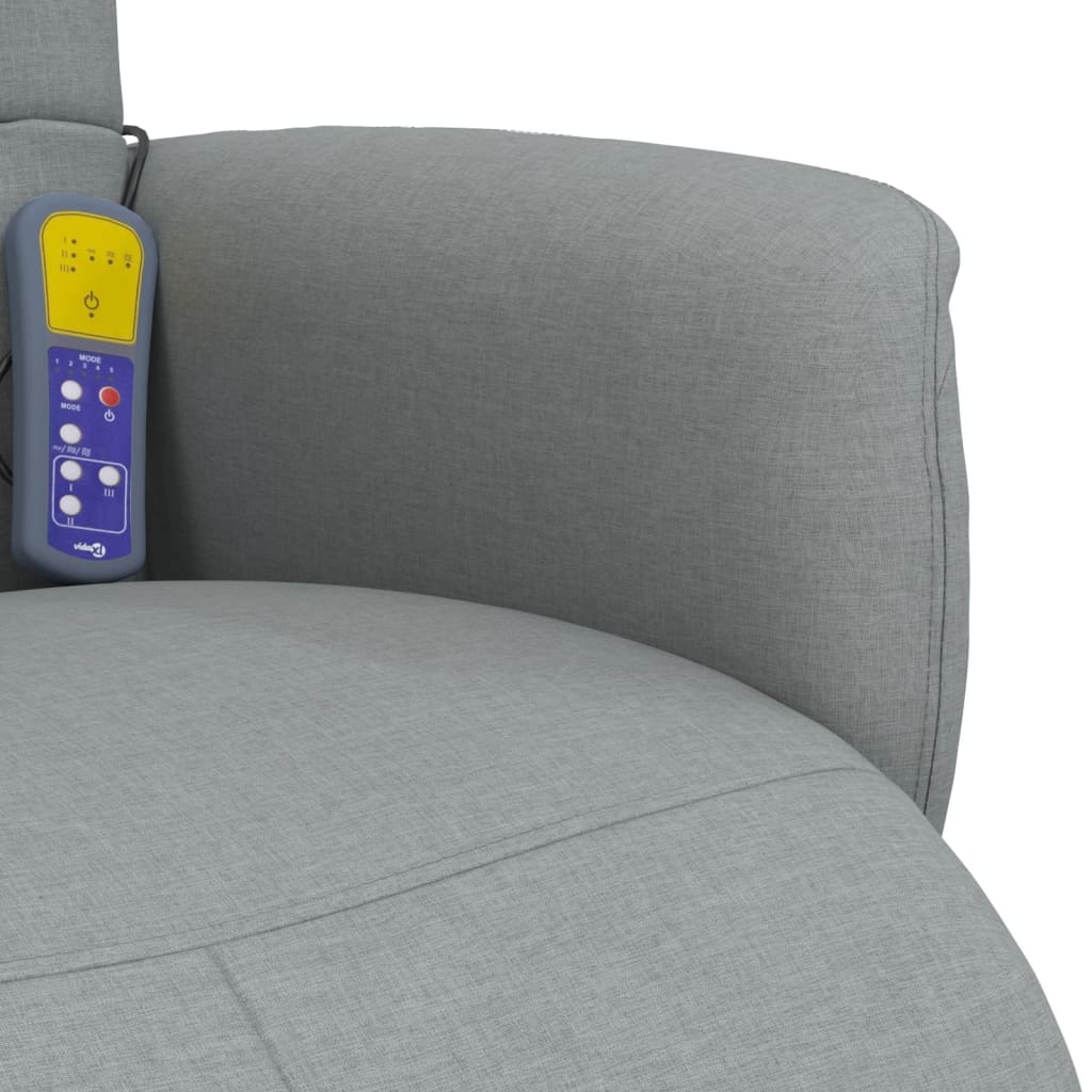 vidaXL Sillón reclinable de masaje con reposapiés tela gris claro