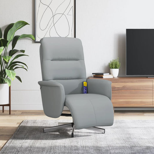 vidaXL Sillón reclinable de masaje con reposapiés tela gris claro