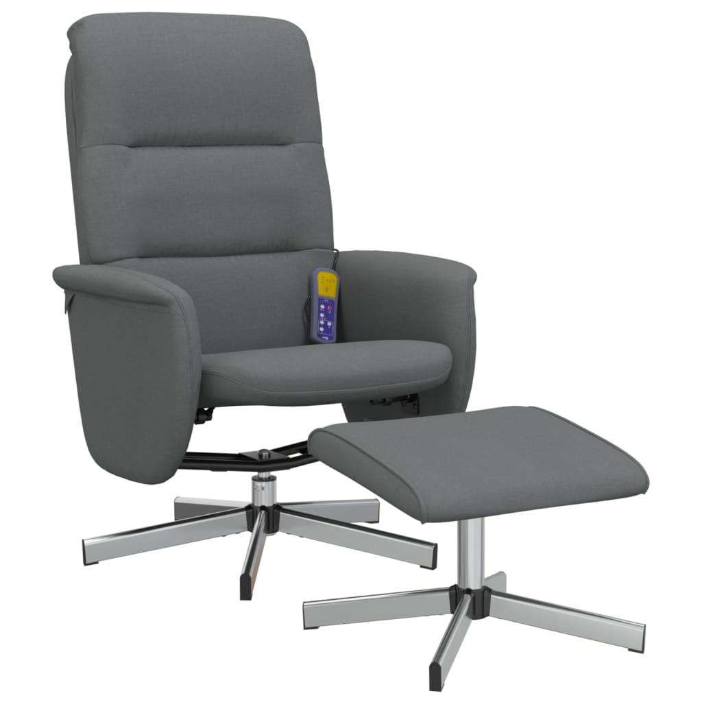 vidaXL Sillón reclinable de masaje con reposapiés tela gris oscuro