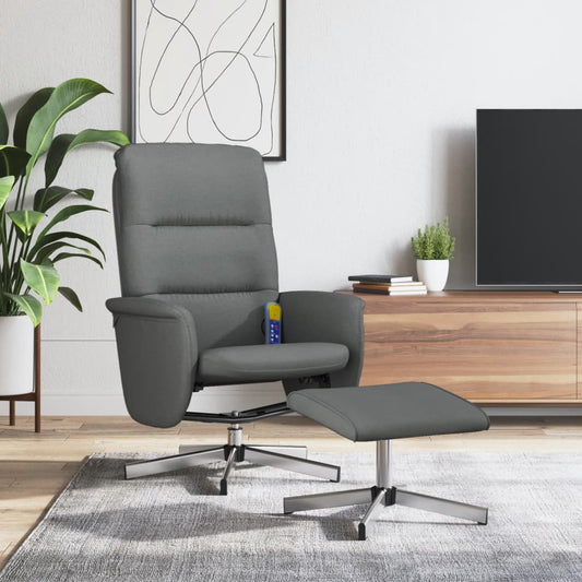 vidaXL Sillón reclinable de masaje con reposapiés tela gris oscuro