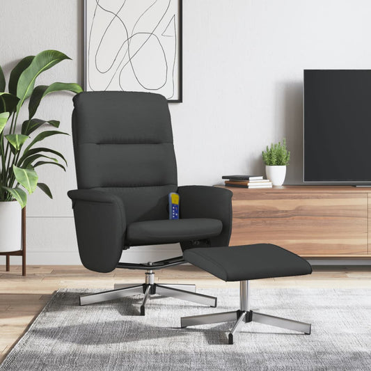 vidaXL Sillón reclinable de masaje con reposapiés tela negro