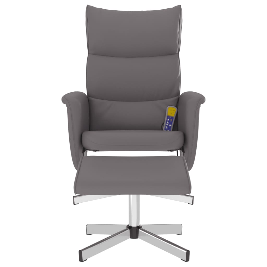 vidaXL Sillón de masaje reclinable con reposapiés cuero sintético gris