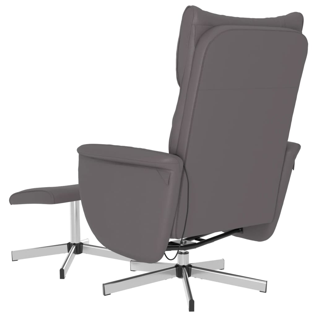 vidaXL Sillón de masaje reclinable con reposapiés cuero sintético gris