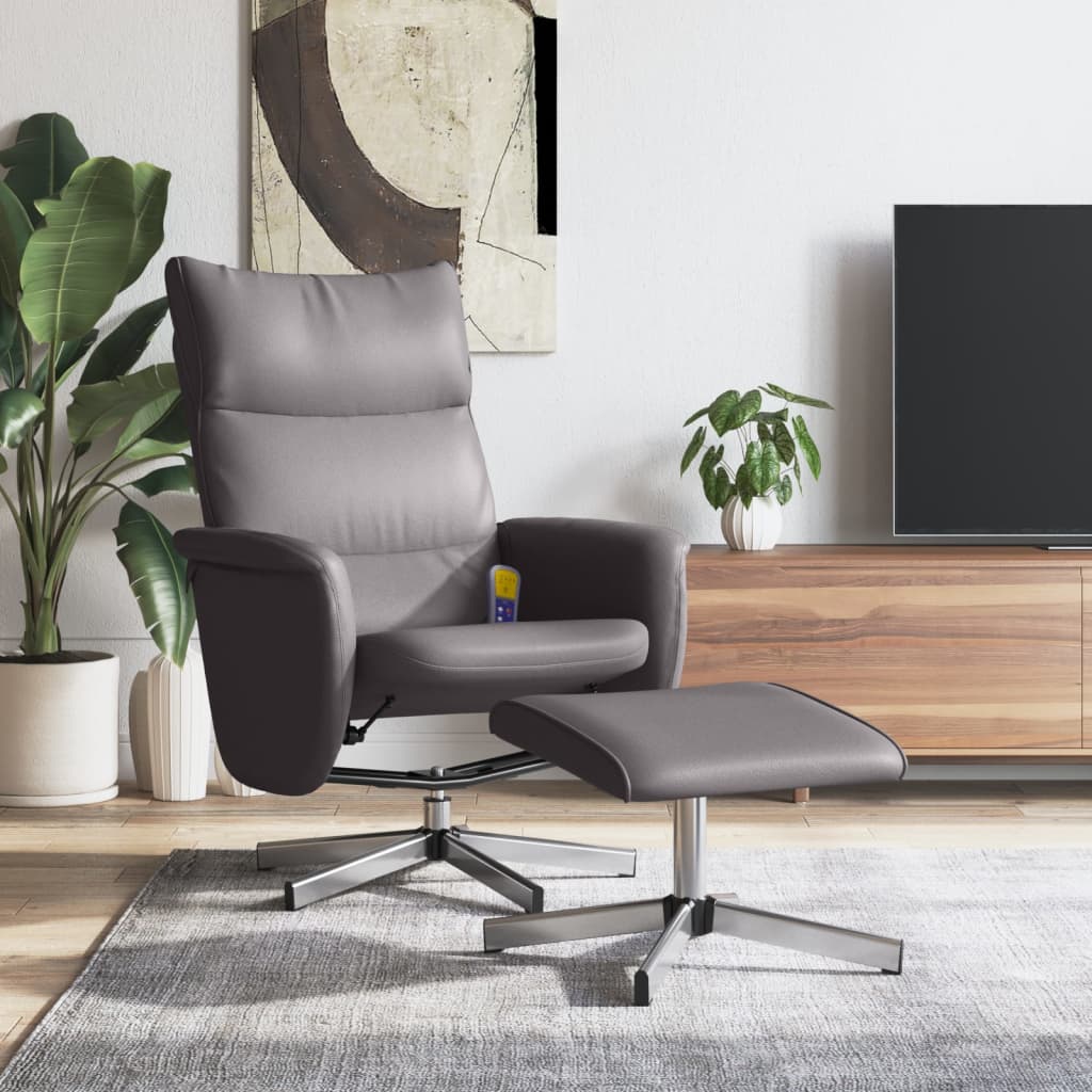 vidaXL Sillón de masaje reclinable con reposapiés cuero sintético gris