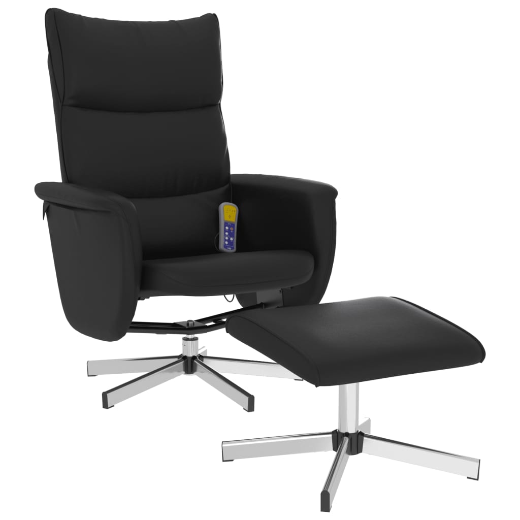 vidaXL Sillón reclinable masaje con reposapiés cuero sintético negro