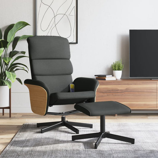 vidaXL Sillón reclinable de masaje con reposapiés tela gris oscuro