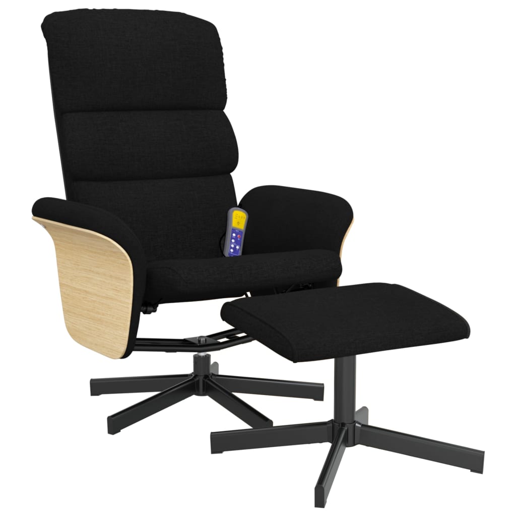 vidaXL Sillón reclinable de masaje con reposapiés tela negro