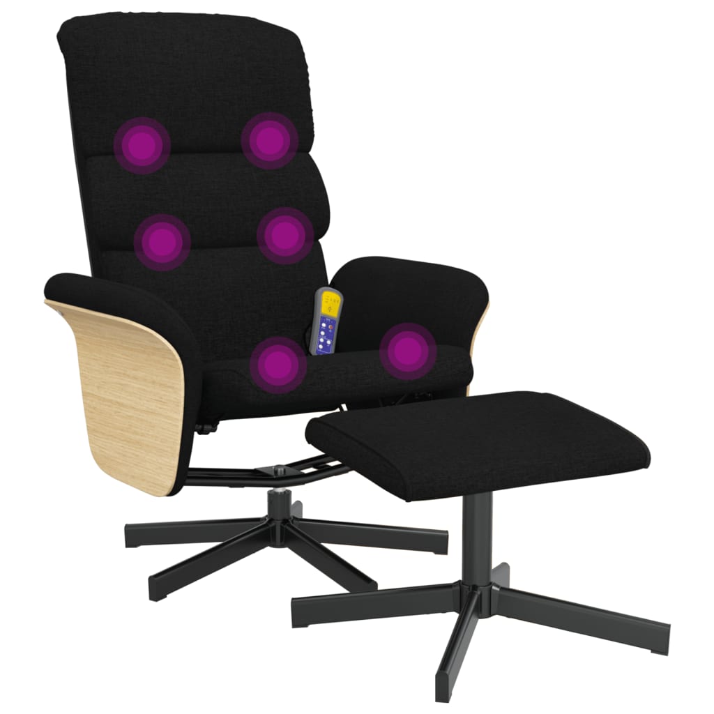 vidaXL Sillón reclinable de masaje con reposapiés tela negro