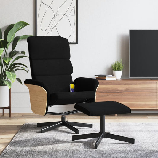 vidaXL Sillón reclinable de masaje con reposapiés tela negro