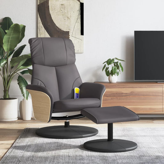 vidaXL Sillón de masaje reclinable con reposapiés cuero sintético gris