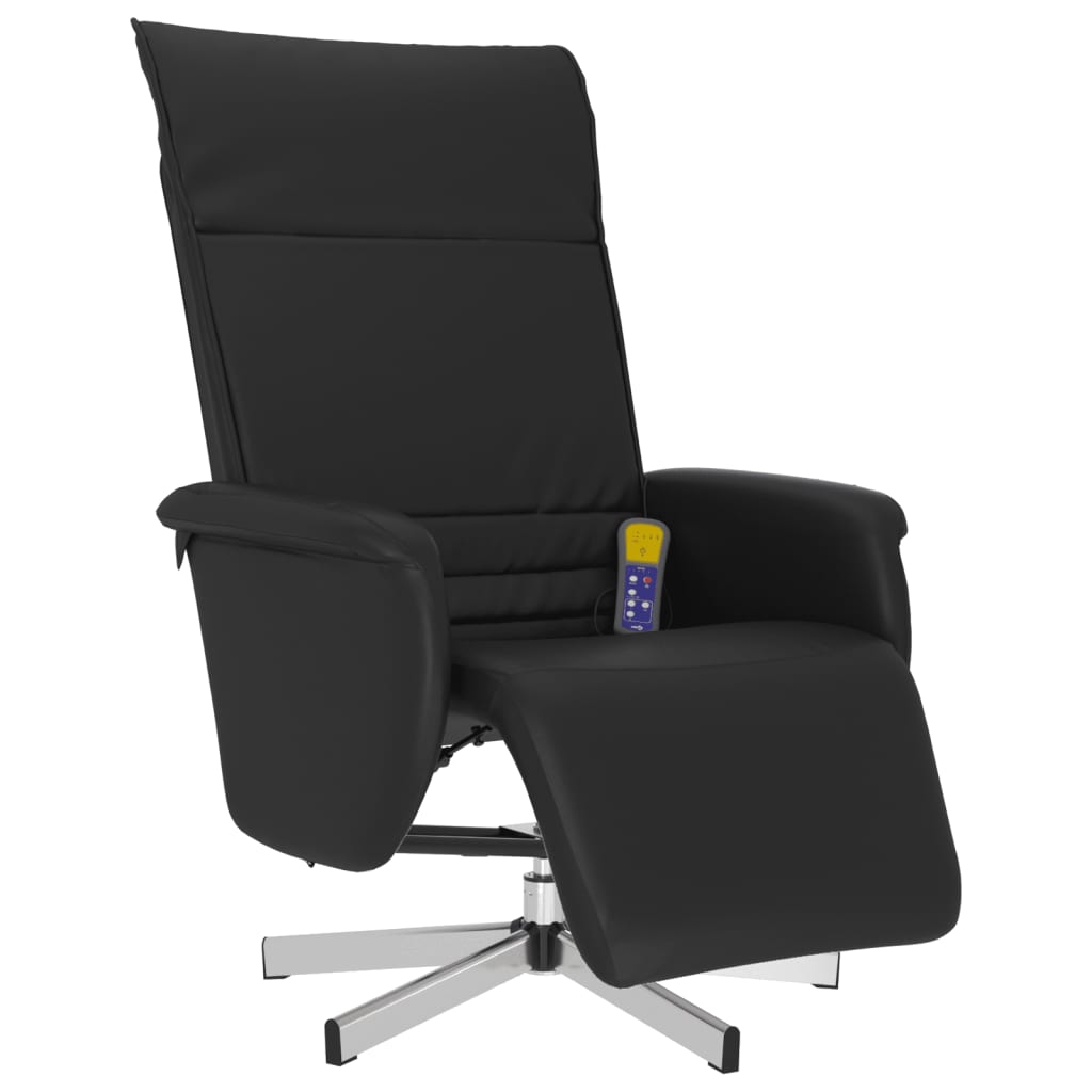 vidaXL Sillón reclinable masaje con reposapiés cuero sintético negro