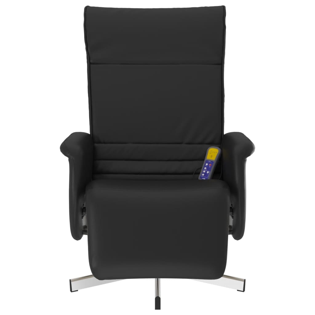 vidaXL Sillón reclinable masaje con reposapiés cuero sintético negro