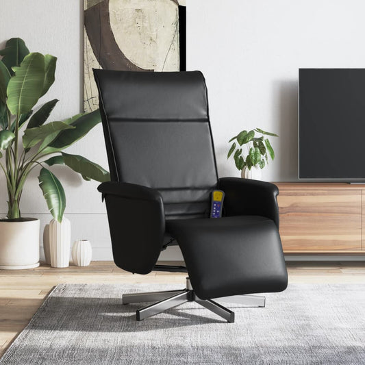 vidaXL Sillón reclinable masaje con reposapiés cuero sintético negro