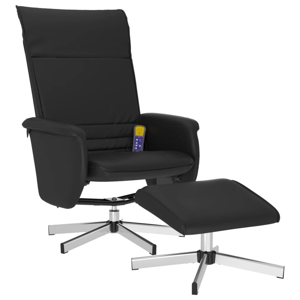 vidaXL Sillón reclinable masaje con reposapiés cuero sintético negro