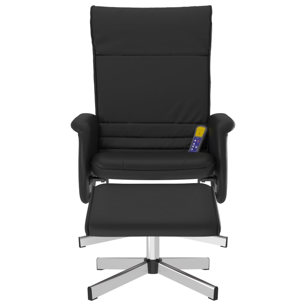 vidaXL Sillón reclinable masaje con reposapiés cuero sintético negro